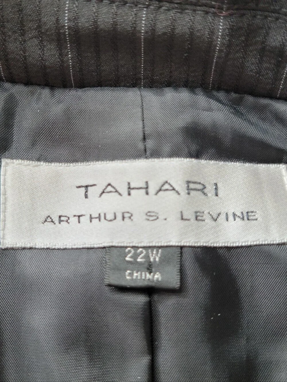 Tahari ASL Blazer Size 22W Black Blue Pinstripe Thick Stitch Trim Flap Pockets